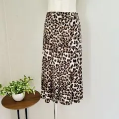✨良品 ヒョウ柄 フレアスカート 【Ｌ】ゴムウエスト ストレッチ素材 動きやすい