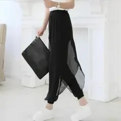 アラジンパンツ Mサイズ ブラック シフォン ダンス ヨガ シースルーパンツ 黒