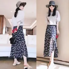 AE123 セットアップ レディース 春夏 シフォンワンピース花柄