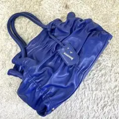 美品 フルラ カルメン チャーム付き ハンドバッグ 肩掛け ブルー レザー