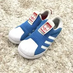 美品⭐︎adidas 青 メッシュ スニーカー　アディダス19cm キッズ