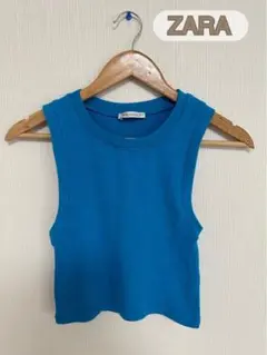 ZARA タンクトップ Mサイズ 青　ショート丈