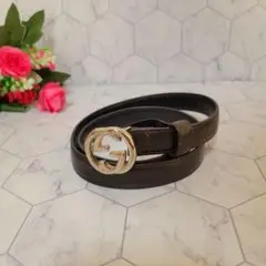 GUCCI シルバー×ブラウン ロゴ GG ベルト パンツ ワンピースに