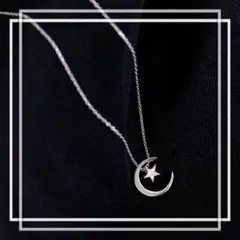 a502【人気デザイン⭐️】星 月 ネックレス ジルコニア プラチナコート