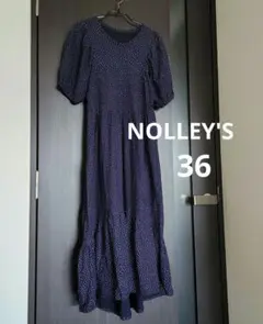 NOLLEY'S 　ノーリーズ　ロングワンピース　パフスリーブ　ドット　ネイビー