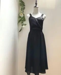 良品 ミモレ丈 ブラック キャミソール ワンピース 裏地付き