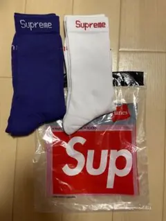 【新品未使用】Supreme ソックス 2足セット 紫 白