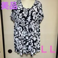 大きいサイズ☆ＬＬ〜☆花柄チュニック☆白＆黒