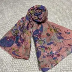 【未使用に近い】　大判長方形180㎝×118㎝　花柄シフォンストール　冷房対策
