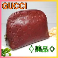 【美品】GUCCI グッチ シマライン レザー ポーチ 赤茶 レッドブラウン