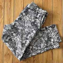 【美品】SHIPS 花柄 ストレッチパンツ 黒 白 美脚 シップス 古着 M 夏