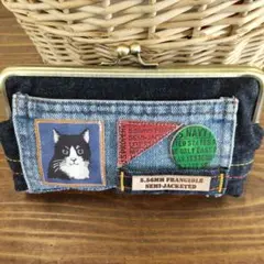 ハンドメイド リメイク デニム がま口 ポーチ