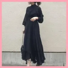 ロング ワンピース 新品 長袖 フォーマル レディース ブラック 黒 ドレス