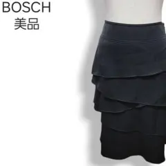 美品★ボッシュ ストレッチ ひざ丈 ティアードスカート 黒 日本製