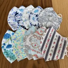 ☆ハンドメイド　立体マスク　ブルー系　10枚セット☆