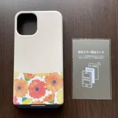 花柄 iPhone12ミニ用ケース 磁気エラー防止シート付き