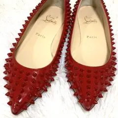 【美品】クリスチャンルブタン スタッズ パンプス エナメル レッド