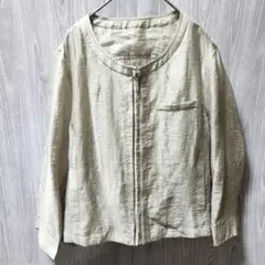 コムサイズム ノーカラージャケット 麻 軽量 ベージュ L