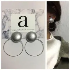 1069-1 2way☺︎シルバーカボションピアス×シルバーフープ☺︎