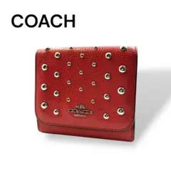 COACH コーチ　3つ折り財布　レザー　レッド　I035-3