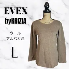 【EVEX】ウールアルパカロングニット　ロゴ刺繍　スリット　上質　ブラウン　L
