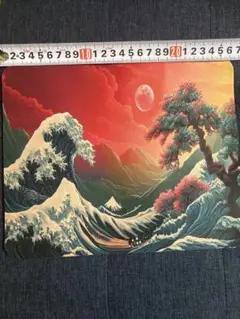波と山の風景 マウスパッド　荒波の風景画　26cmほど　日本の姿