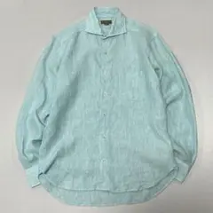 00s~ リネン100% 霜降りストライプ L/S シャツ ティファニーブルー