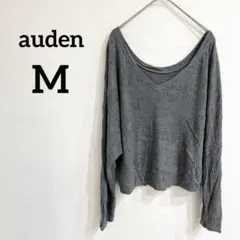 auden【M】グレー Vネック ドロップショルダー長袖トップス