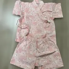 ウサギ　花柄　ピンク　甚平　80