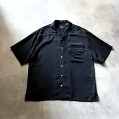 90s USA label ブラック シルク オープンカラーシャツ ワイド 短丈