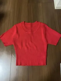 GRL 半袖リブニット 赤　Lサイズ