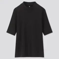 【UNIQLO】ユニクロ リブハイネックT（五分丈）Tシャツ ブラック 黒