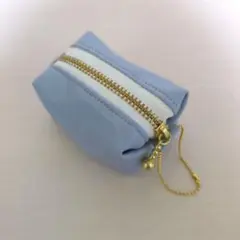 ミニキャラメルポーチ ⑦ 水色 合皮 ハンドメイド 匿名配送