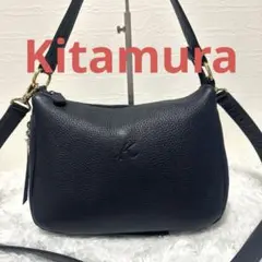 極美品✨キタムラ　2way　ショルダーバッグ　レザー　シボ　斜め掛け　ネイビー