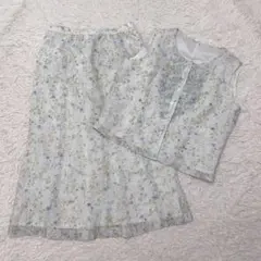 大きめサイズ！15号♡リネン混　お花　フリル　セットアップ　シアー