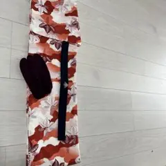 赤オレンジ葉柄着物足袋セット