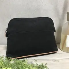 【美品工房】美品 HERMES(エルメス)キャンパス素材 ポーチ ブラック 黒