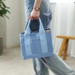 早い者勝ち❣️ [ジゼル] ミニ トートバッグ 仕切り付き ブルー 夏SALE
