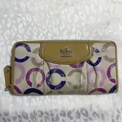 COACH ロゴプリント 長財布 ベージュ
