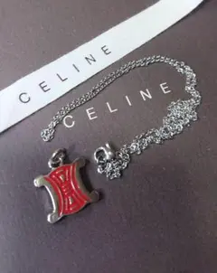 【正規 美品】CELINE ビッグレッドマカダム柄トリオンフ/ネックレスチェーン