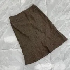 UNTITLED タイトスカート ブラウン ツイードウール混 膝丈1