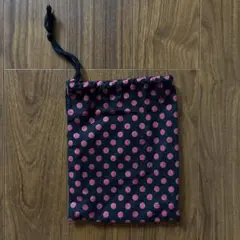 完成品　黒とピンクの水玉模様 巾着袋