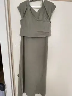 ノースリーブロングワンピース オリーブグリーン