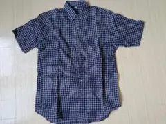 ネイビー チェック柄 半袖シャツ M