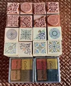 装飾スタンプセット 16個 メタリックインク付き