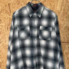 80s WOODLAND ビンテージ　オンブレチェック　プリントネルシャツ　L