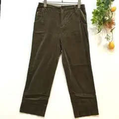 【HUMANWOMAN】ベロアストレートパンツ　アンクル丈　カーキ　SS
