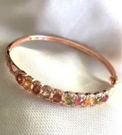 天然石 カラートルマリン シルバーブレスレット バングル 腕輪