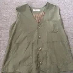 オリーブグリーン コットンベスト ウエストベルト付き