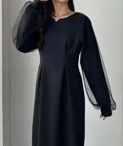 callautia チュールスリーブタックワンピース　M